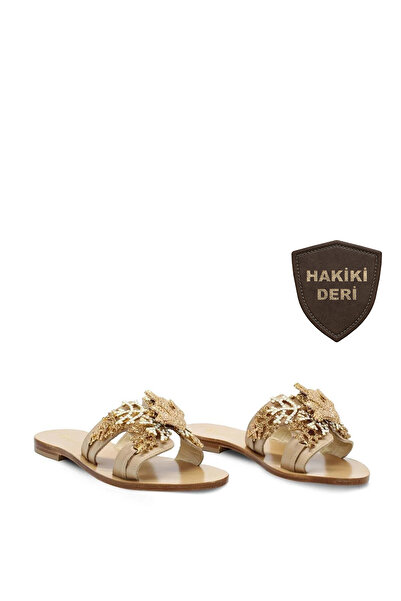 Vario Bej Taş İşlemeli Düz Terlik 7370 BEIGE (Bej)