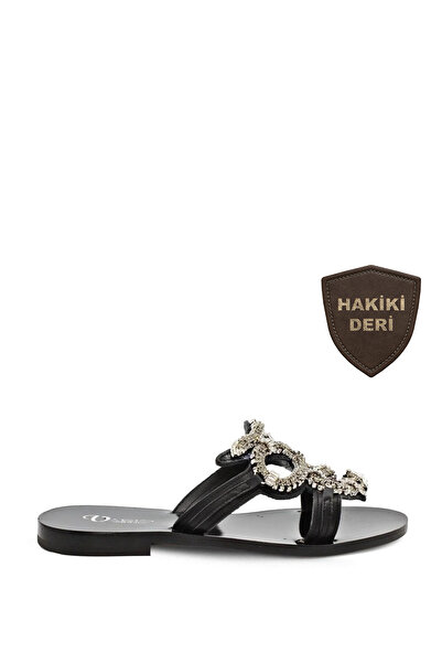 Vario Taş Detaylı Düz Terlik 7107 BLACK (Siyah)