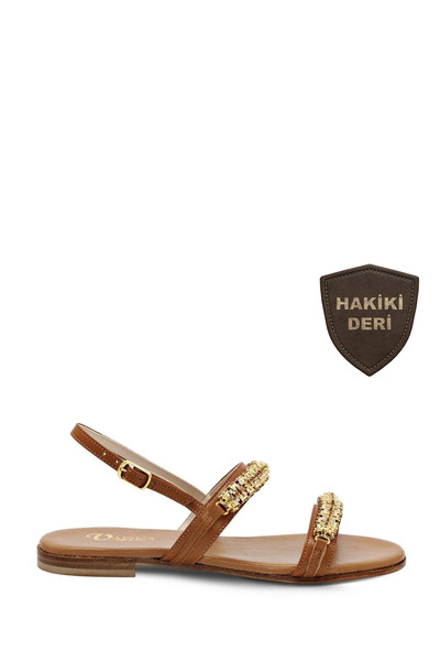 Vario Brown Stone Detailed Flat Sandals 283 Brown (Brown)