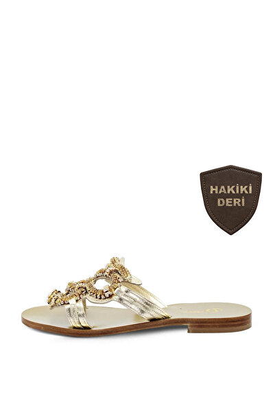 Vario Gold Stone Detailed Flat Slippers 748 Platino (Gold)