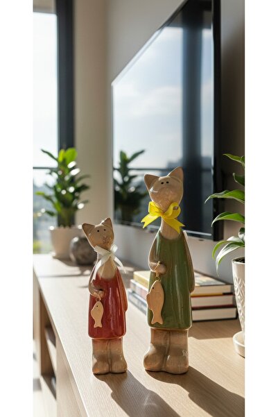 Yonca Hediyelik SERAMİK PARLAK DEKORATİF KEDİ BİBLO 2'Lİ ( BÜYÜK 25CM -KÜÇÜK ...