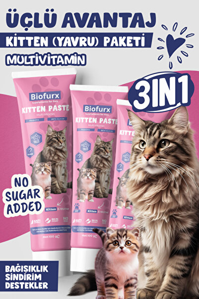Biofurx Kitten Paste - Yavru Ve Emziren Anne Kediler Için 3'lü Avantaj Paket
