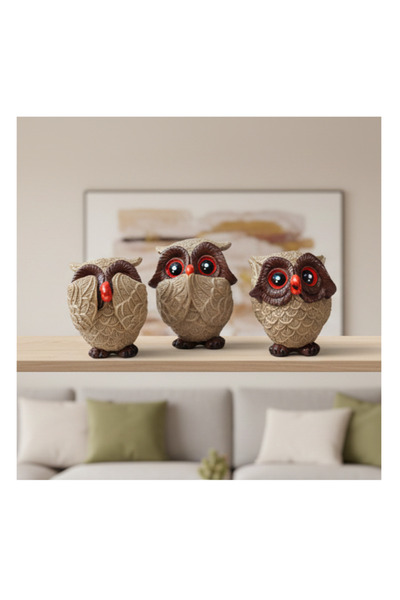 Flower Toys Görmedim Duymadım Bilmiyorum Dekoratif 3'lü Baykuş Bİblo Ev Ofis ...