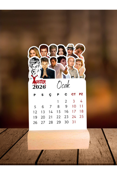 Huggy Craft 2026 Dexter Morgan Masa Takvimi, Ahşap Ayaklı, Resmi Tatiller işaretli, Yüksek Kaliteli Baskı