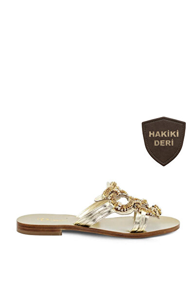 Vario Gold Stone Detailed Flat Slippers 748 Platino (Gold)