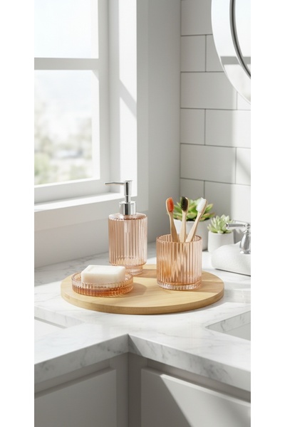 Yonca Hediyelik AROW MARKA RENKLİ 3 PARÇA CAM BANYO SETİ