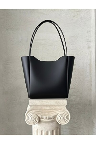 Madame Siyah Fitil Askılı Suni Deri Büyük Boy Kadın El Ve Omuz Çantası
