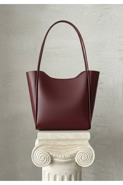 SİDEES ÇANTA Burgundy Faux Leather Large Size Women's Hand and Shoulder Bag w...