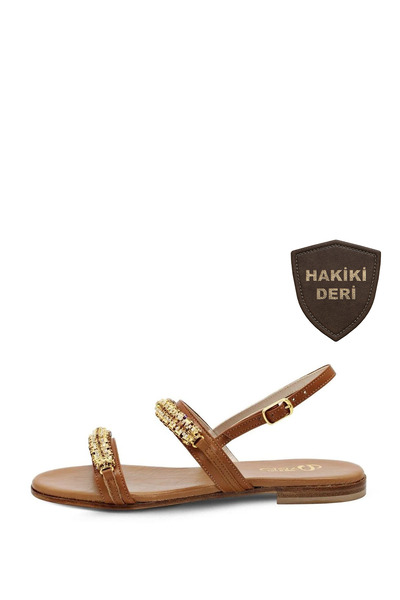 Vario Brown Stone Detailed Flat Sandals 283 Brown (Brown)