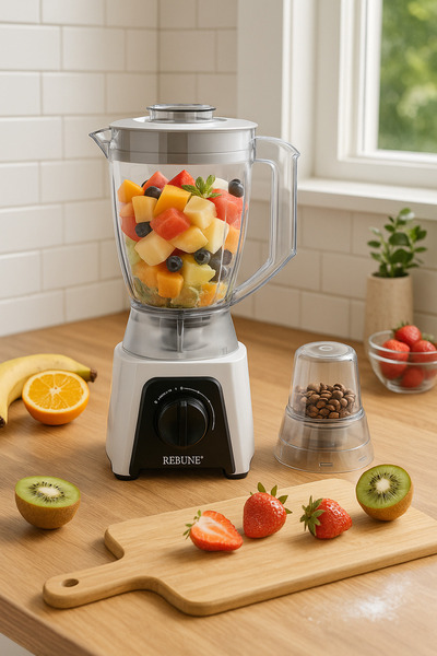 rebune Ribbon 2-in-1 Blender – 650 Watts – 1.6 Liter Capacity with Spice Grinder