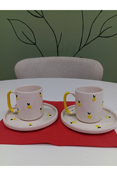 ZÜMRAHOME 2'li limonlu kahve takımı el yapımı