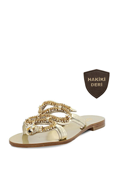 Vario Gold Stone Detailed Flat Slippers 748 Platino (Gold)