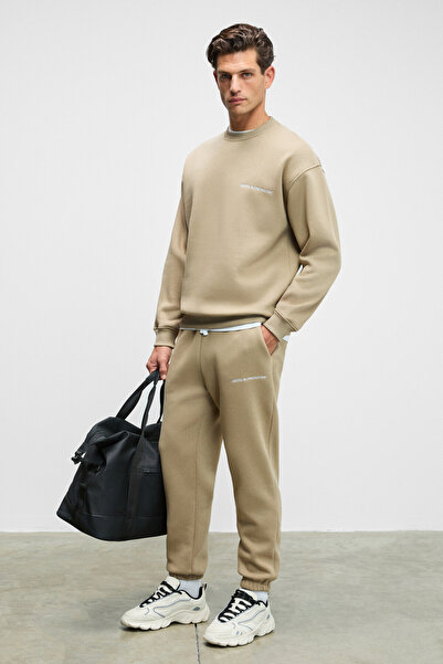 GRIMELANGE Σετ ανδρικής φόρμας Marshall από βαμβακερό fleece κεντημένο Relaxed Mink