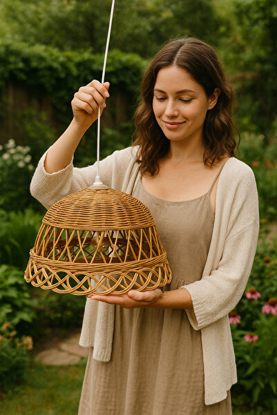 Turkish Rattan Bambu, Hasır, Rattan Sarkıt Avize 35 Cm