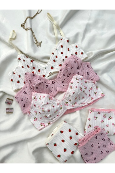 İNKO İÇ GİYİM Σετ 3 Πολύχρωμα Βαμβακερά Σουτιέν με Σχέδιο Underwire