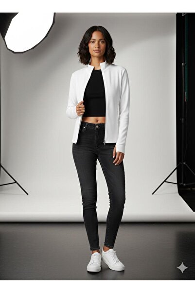 BY HUPE Slim Fit Knitted Mock Neck Zipper Top