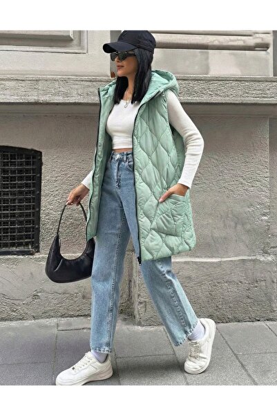 MODA سترة طويلة مبطنة بغطاء للرأس