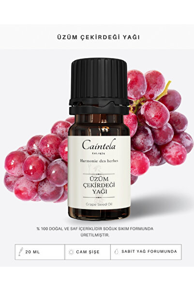 caintela زيت بذور العنب 20 مل - طبيعي 100% ونقي يساعد على ترطيب جذور الشعر