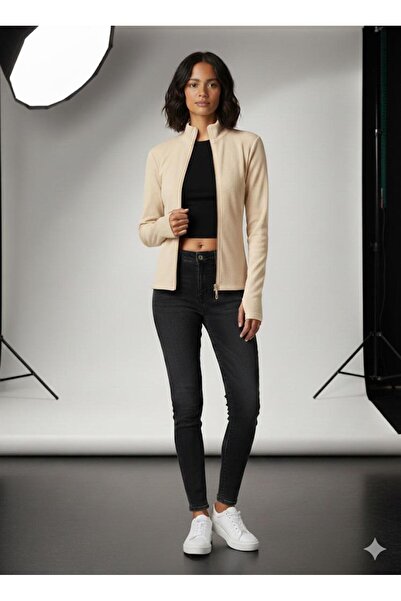 BY HUPE Slim Fit Knitted Mock Neck Zipper Top