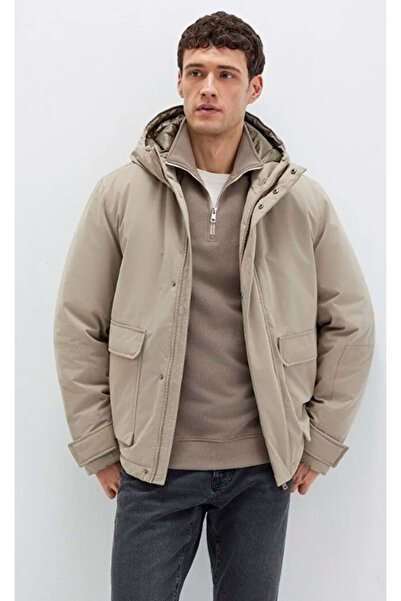 Mavi 0110657-70355 Pocket Detailed Hooded Men's Coat Beige