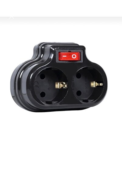 Genel Markalar 2'li Topraklı Fiş-Priz Düz Tip Siyah (Anahtarlı)