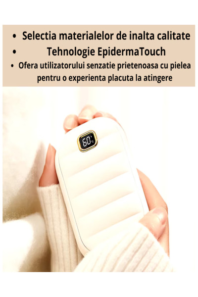 OEM Încălzitor portabil de mâini 2 în 1, baterie externă reîncărcabilă 10.000 mAh, 4 niveluri de temperatură (45–60°C), alb