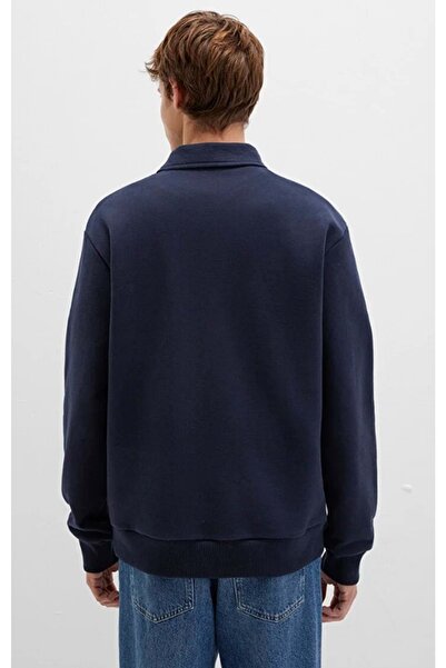 Mavi 0S10494-70490 m Logo Printed Half Button Collar Sweatshirt Dark Blue