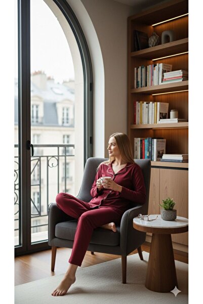 Sude HOMEWEAR Set pijama cu mânecă lungă cămașă Ercan Roșu Claret închis
