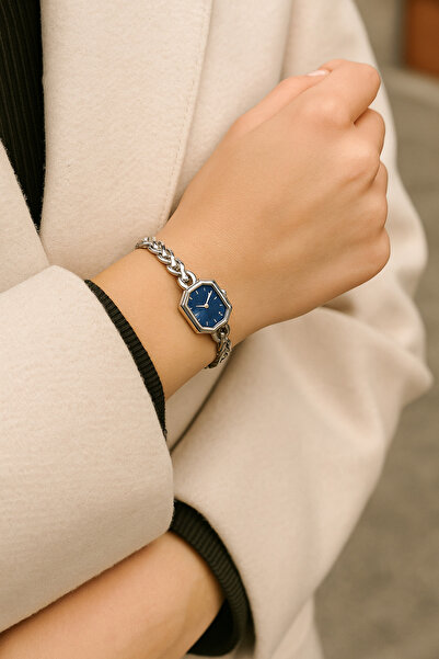 Boris Accessory Kadın Çelik Gümüş Zincir Kordonlu Sekizgen Kadran Kol Saati –...