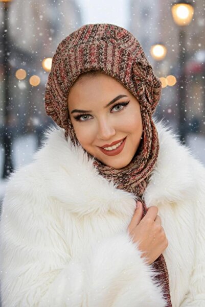 Aişe tesettür Μπερέ με φιόγκο με σχέδιο καφέ