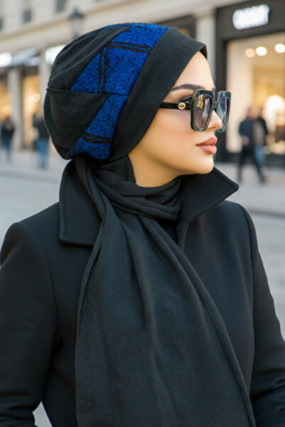 Aişe tesettür Siyah Mavi Garnili Tesettür Bere