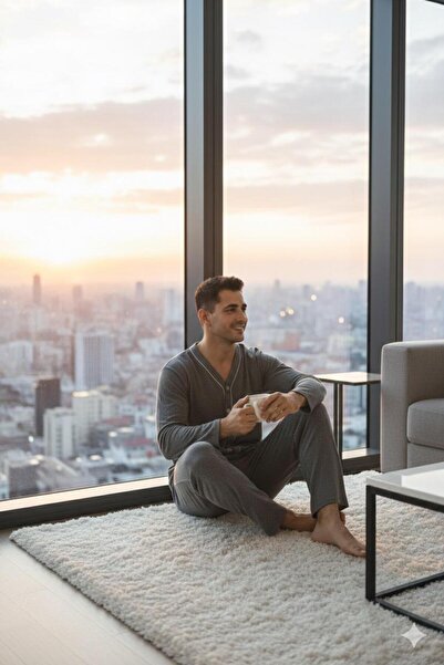 Sude HOMEWEAR Ercan Μπροστινό Κουμπωτό Γκρι Ανδρικό Pjm Tkm