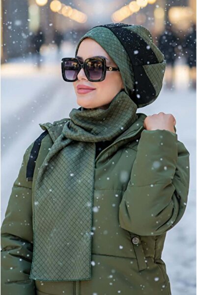 Aişe tesettür Khaki Black Quilted Hijab Beret