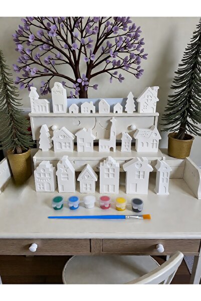 Atölye yüksel Mega Şehir Taş Boyama Seti =20 taş + 6 Renk Boya + fırça