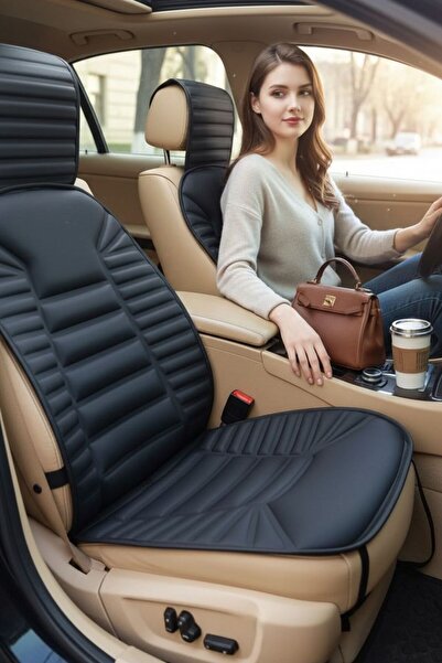 Cartex Oto Koltuk Minderi Ortopedik Lüks Süngerli Ön 2 Koltuk Siyah Araç Koltuk Koruyucu Kılıf