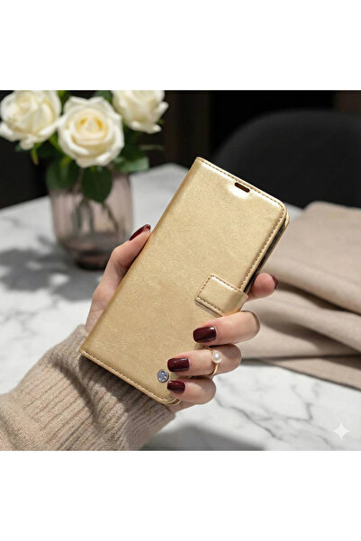 Hatreds Samsung Galaxy A10S Uyumlu Kapaklı Ve Cüzdanlı Deri Kılıf - Gold