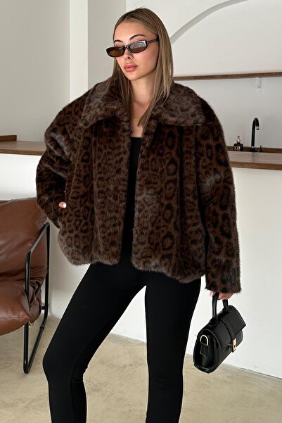Olcay Μπουφάν από ψεύτικη γούνα με λεοπάρ σχέδιο OVERSIZE ΚΑΦΕ 1010