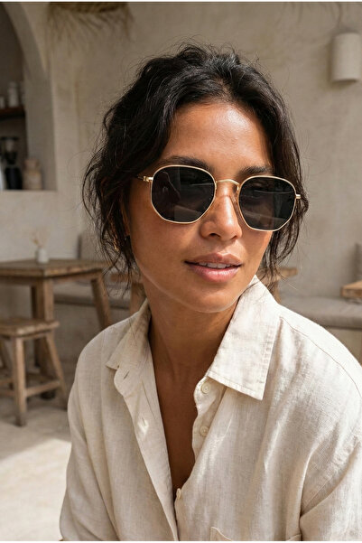 Kapin Hexagon Sunglasses - Black Glass