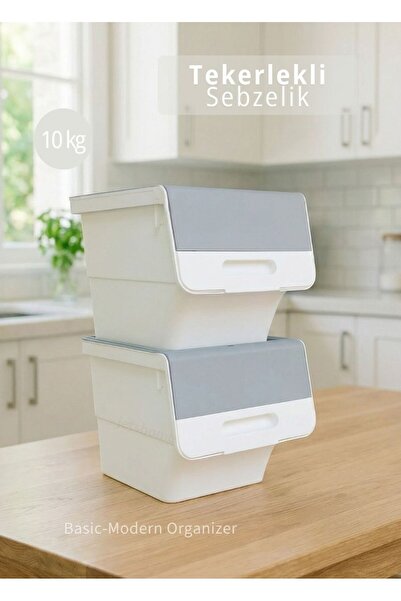 Jet's Home 2’li Gri Tekerlekli Sebzelik Patates Soğan Sepeti Modern Organizer Patateslik Basic Soğanlık 24 L