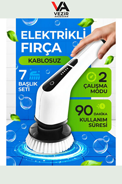 7 Başlıklı Şarjlı Dijital Temizlik Fırçası – Uzatılabilir Saplı, LED Ekran, Mutfak Banyo Araç İçin