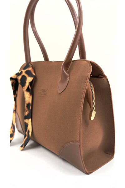 Rosso Collina حقيبة كتف من جلد الغزال – مزودة بسحاب، مبطنة، موديل يومي أنيق + هدية وشاح