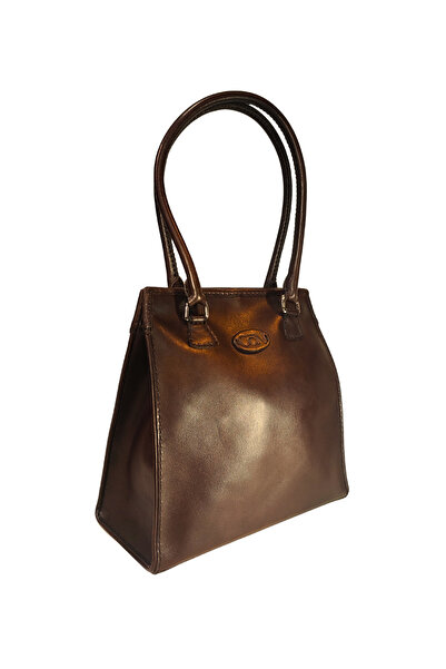 GÖN Women's Handmade Leather Snap Closure Logo Detailed Hand and Shoulder Bag Armo