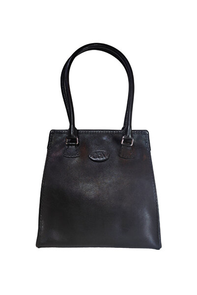 GÖN Women's Handmade Leather Snap Closure Logo Detailed Hand and Shoulder Bag Armo