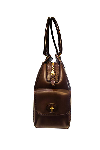 GÖN Women's Handmade (Handmade) Zipper Closure Genuine Leather Hand and Shoulder Bag Ertica