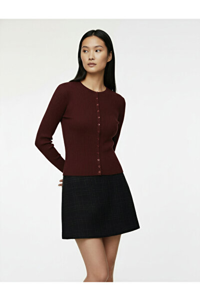 Koton slim fit Cardigan tricotat cu mâneci lungi și nasturi guler rotund