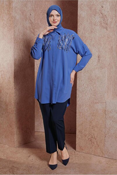 Alvina Shirt Collar Tunic - Sequin Detailed 44569