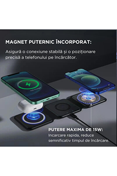 VRSmarty 3 in 1 Foldable Wireless Charger Fast Charge MagSafe QI 15 W, IPhone, Airpods, Apple Smartwatch