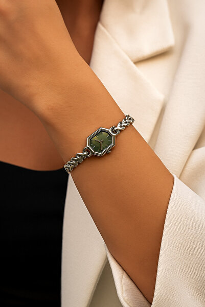 Boris Accessory Kadın Çelik Gümüş Zincir Kordonlu Sekizgen Kadran Kol Saati –...