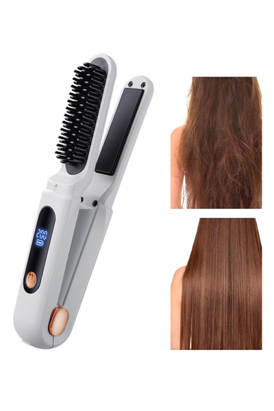 Generic Leon Home Electric 2-in-1 Cordless Straightening Comb & Curler (White)