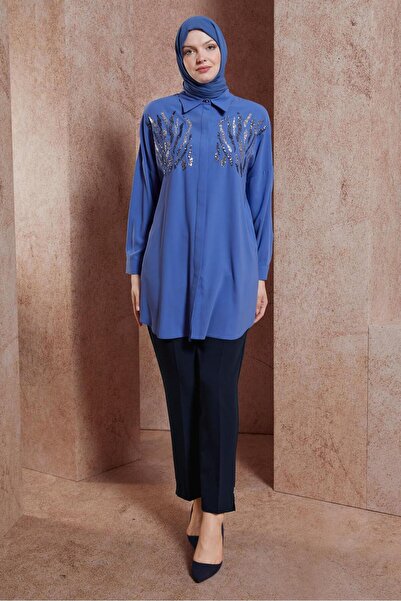 Alvina Shirt Collar Tunic - Sequin Detailed 44569